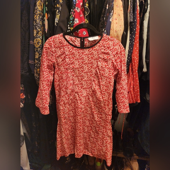 Loup Cotton Shift Mini Dress Red Ditsey Print XS /S - Picture 1 of 6